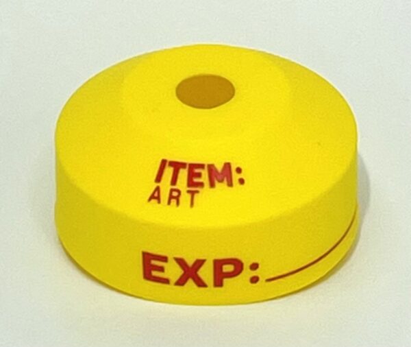 A yellow item with red lettering on it.