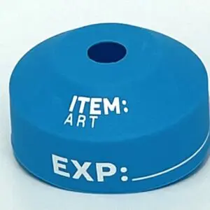 A blue item that is on top of the ground.