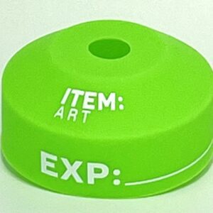 A green item : art cap with the word " exp ".