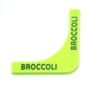 A green broccoli sign with black lettering.