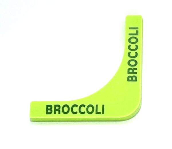 A green broccoli sign with black lettering.