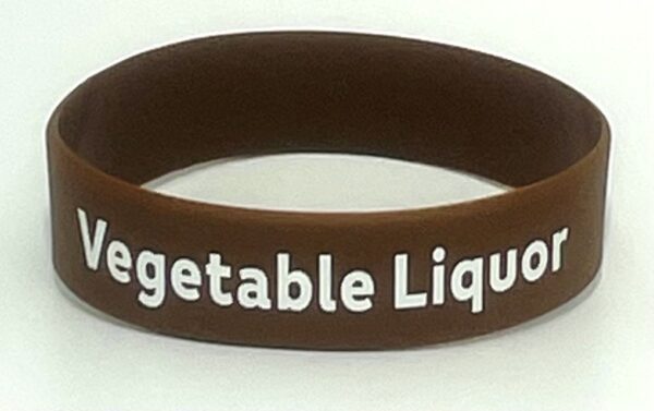 A brown bracelet with the words vegetable liqueurs on it.