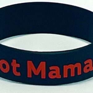 A black bracelet with the words " hot mama " written on it.