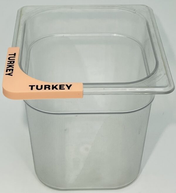 A turkey container with the word turkey written on it.