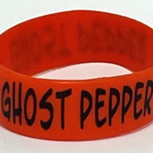 A red band with the words " ghost pepper ".