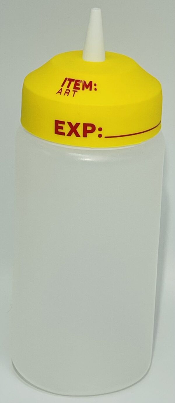 A plastic bottle with the word exp written on it.