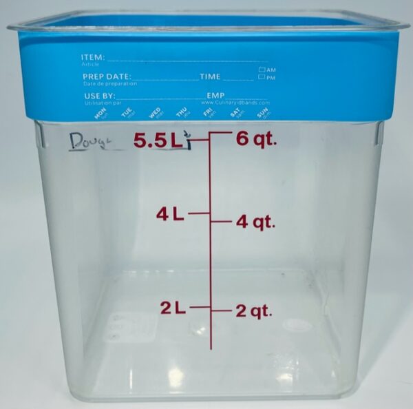 A container with measurements on it.