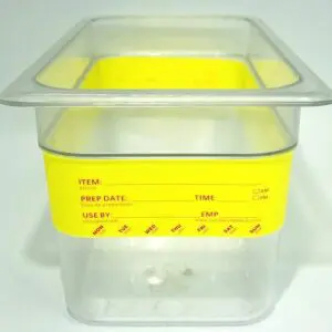 A plastic container with yellow lid and bottom.