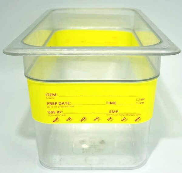 A plastic container with yellow lid and bottom.