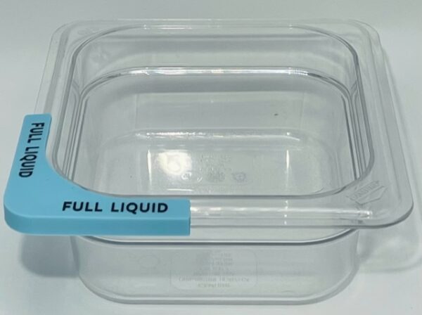 A plastic container with the lid open.