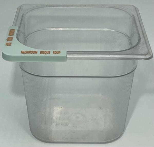 A plastic container with a handle on top of it.