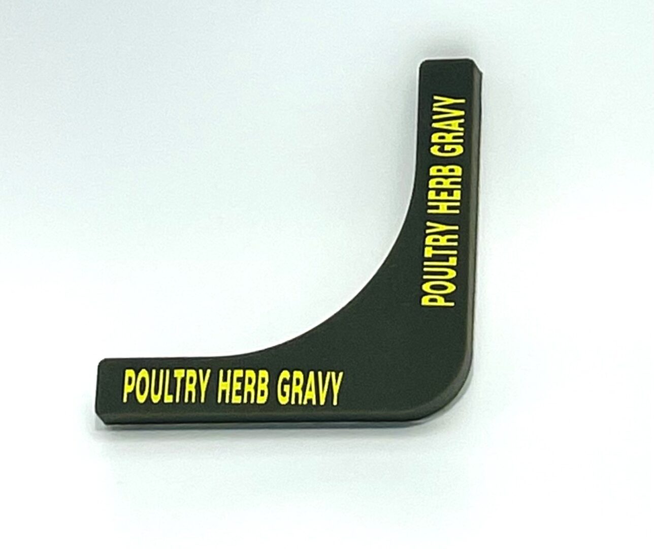 A black and yellow sign that says poultry herb gravy.