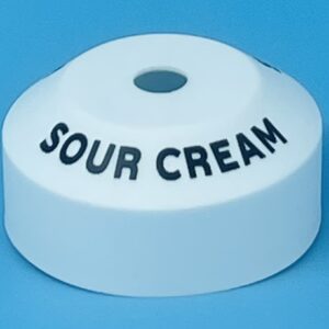 A white container with sour cream written on it.