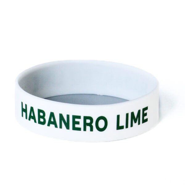 A white bracelet with the word habanero lime on it.