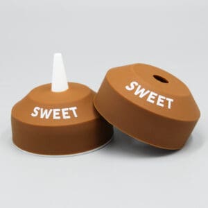Brown cone caps with "SWEET" text.