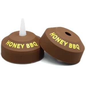 Brown Honey BBQ bottle caps, white spout.