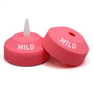 Pink bottle caps labeled "MILD".