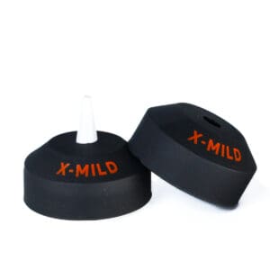 Black X-MILD rubber stamps, white background.