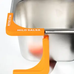 Orange clamp labeled "MILD SALSA" on container.