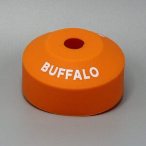 Orange air hockey puck labeled "Buffalo.