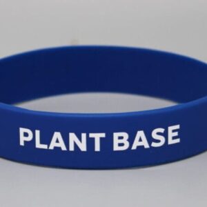 Blue wristband with "Plant Base" text.