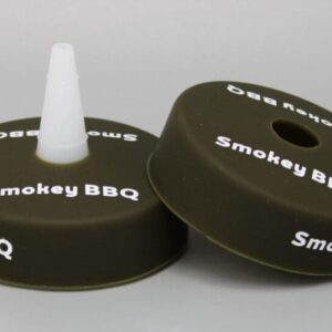 Two Smokey BBQ bottle caps on display.