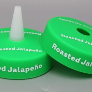 Green bottle caps with "Roasted Jalapeño" text.