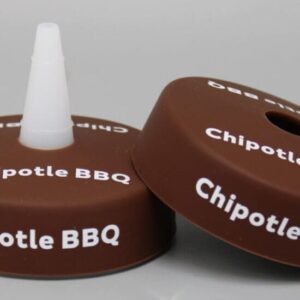 Chipotle BBQ bottle caps on display.