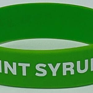 Green silicone wristband embossed with MINT SYRUP